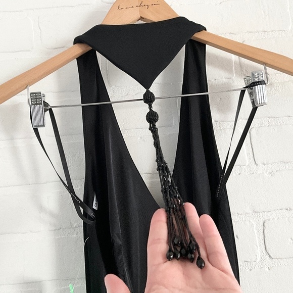 David Meister Gown Maxi Dress Tassel Open back Art deco Black Dark romantic - Picture 7 of 15